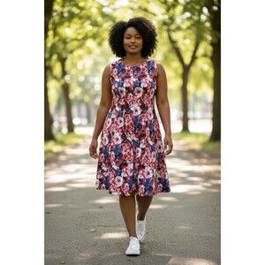 Danny & Nicole Sleeveless Fit & Flare Floral Dress Size 16 Multicolor